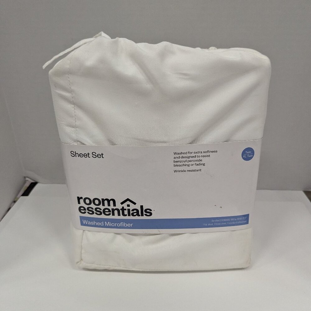 Room Essentials Twin XL White Sheet Set - Washed Microfiber, Wrinkle Resistant